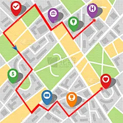 街道图,城市,平衡折角灯,林荫路,公园,公路,设备用品,距离标记,湖,想象