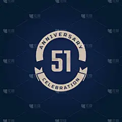 庆祝活动、婚礼、贺卡和蓝色背景邀请函的金黄色庆祝活动51周年