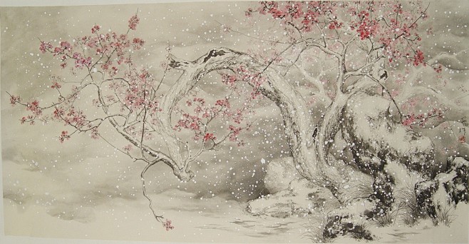 国画梅花水墨系列万里雪疆画家安田作品