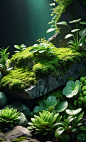00128-3943601784-instagram photo,Hyperrealism,cinematic,realistic,4K,the rocks are covered with moss,surrounded by some strange green plants and