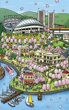 繁华的梦幻未来城市插画手绘效果图