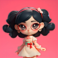 女孩手捧鲜花, UHD, 4K, black hair, bangs, curly hair, hair pulled back, expressive hair, shiny hair, hairpin, heart-shaped eyewear, hair tie, heart-shaped pupils, bow hairband, heart-shaped eyes, heart in eye, smirk, character chart, f1