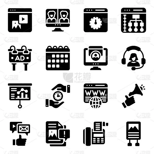 Marketing and Publicity Solid Icons Set素材-花瓣网