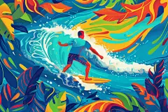 扁平风冲浪简约夏天插画