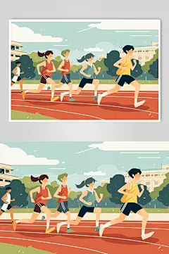 AI数字艺术扁平风校园运动会人物插画
