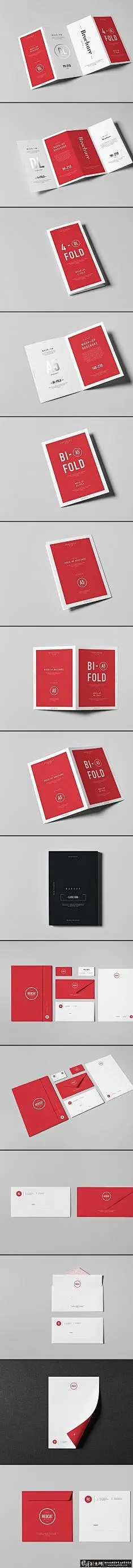高端精品VI品牌形象设计 时尚红色元素创意三折页设计 红白色时尚手册封面 红色名片图@北坤人素材