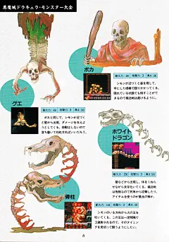 恶魔城-怪物设定集-小岛文美Kojima Ayami，日本插画师。风格主要偏向幻想系与历史系，又带有强烈的黑暗与死亡的风格，给人以独特印象，能将插图中的内涵沁入人心底的功力。或恐怖、或甜美、或妖异、或冷酷……欣赏者一刹那被牢牢吸引，然后仔细屏息凝望又能使人陶醉在一种直观而真实的世界中，仿佛看到了生命的由青 ( (8)