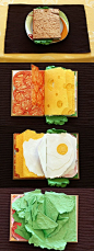 This book is an artists book created by pawel piotriwski. This sandwich book shows lots of different colours and textures to represent each piece of food. I think the colours make it seem more fun, and attract you to read it. This is a good format for rep