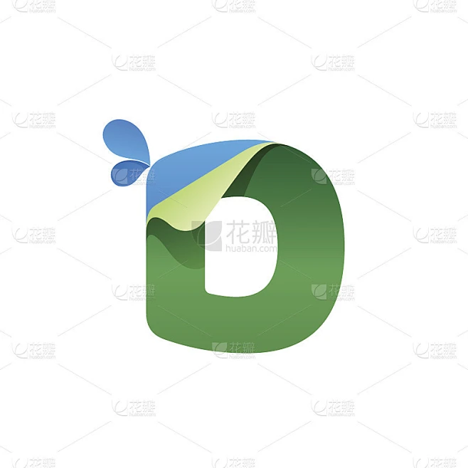D字母图标与蓝色滴和折叠的角落。素材-花瓣网