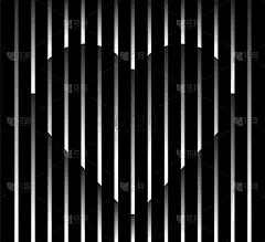 抽象不寻常的心形标志标志在几何黑白渐变条纹的背景上。豪华的条纹图案。矢量无缝织物纹理。