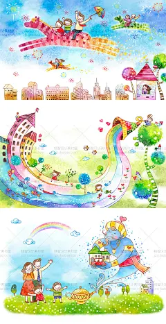 0619可爱卡通手绘水彩大象动物儿童话亲子一家人插画PSD设计素材-淘宝网