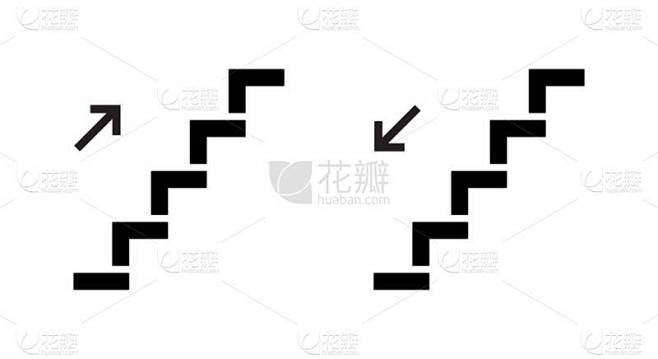 楼上和楼下的图标向量。楼梯，梯子标志符号