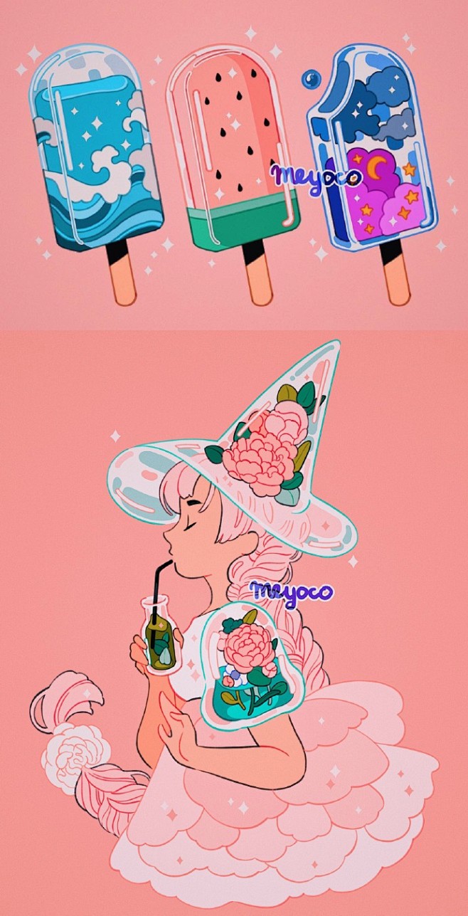 分享ins:meyo |粉粉的画风，少女...
