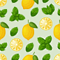 无缝模式。有柠檬和薄荷叶图案的图案。模式与柠檬。柠檬图案的印花。矢量图插画图片