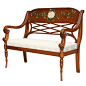 K.1101 Hand Painted Bench : DIMENSIONSW. 120 cm. (47 1/4")D. 65 cm. (25 1/2")H. 105 cm. (41 1/4")SH. 45 cm. (17 3/4") AH. 71.5 cm. (28 1/4")COM/COL REQUIREMENTS2 m. (2.5 yds.) Plain2 m. (2