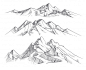 Hand drawing mountain ranges in engraving style. vintage mountains panorama vector nature landscape. peak outdoor sketch, landscape mountain range illustration Premium Vector