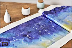 原创日式手绘水彩星座星空仿丝桌旗桌布电视柜茶几餐桌布布艺长条-淘宝网