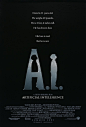 人工智能 Artificial Intelligence: AI (2001) 海报寓意很深主体只有以A.i.字母的图形，却作出了相当杰出的设计。以右边孩子的轮廓对A字母作镂空，像是对它作了挪移，形成A.i.两字母。这个孩子正是片中的主角，他是一高度智能的机器人，有情感，会思考，但他终究是机器人，因种种原因被妈妈遗弃。纯黑背景下只有他的孤独身影，发人深思，在高度科技文明的未来，人类该怎么处理与机器人的关系，我们该如何直面伦理、道德、情感。A.i.字母的图形表意，承载着这部电影的精髓。人类欲壑难填，而责任接