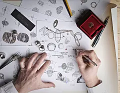 素描设计师珠宝男人手绘写纸线框项链戒指 