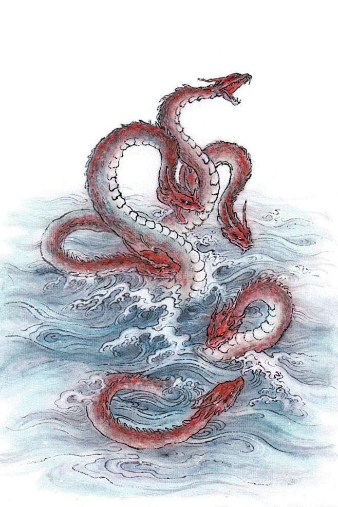 山海經-六首蛟：開明南有樹鳥，六首；蛟、蝮、蛇、蜼、豹、鳥秩樹，於表池樹木，誦鳥、鶽、視肉。