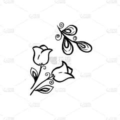 花属植物，花的桔梗和叶子。孤立的插画元素。线艺术手绘野花在白色背景