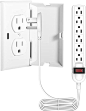 Ultra-Thin Outlet Concealer with Ultra Flat Plug Power 6-Foot Strip Extension Cord, Outlet Cover Concealer, 6 AC Outlets, 1875W for Kitchen, Home and Office(6ft-Duplex Wall Outlet Cover)