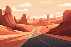 沙漠中开阔道路的卡通形象
