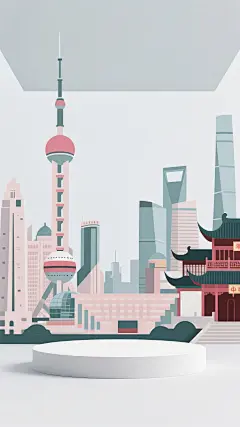 展台，场景，电商背景，矢量图，插画，上海地标，竖屏，zxs (13)