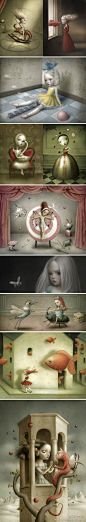 【意大利女插画师Nicoletta Ceccoli插画作品】Nicoletta Ceccoli，意大利女插画师，从1995年起已绘制超过30本儿童读物的插画，2001年被评为意大利年度最佳插画师，她的作品充满幻想、魔术、奇怪的生物和有如娃娃般的人物。http://t.cn/bdzKX