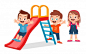 Happy cute kid boy and girl play slide together