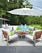 Montego Cocktail Table - Montego Chairs in Stainless Steel with Cushions - Outdoor - Room & Board: