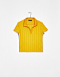 Bershka女士 秋季新款黄色拼接条纹宽松针织短袖T恤 07381187305-tmall.com天猫