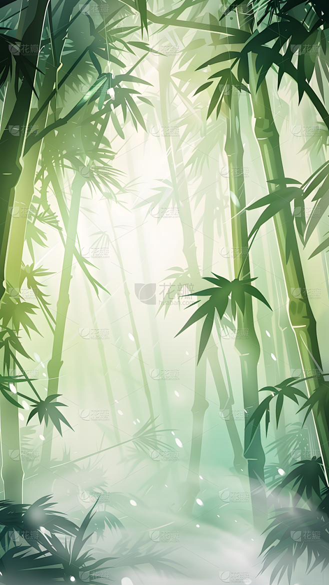 植物通用清新插画竹林背景场景图片素材