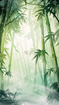 植物通用清新插画竹林背景场景图片素材