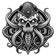 八达通 octoskull 邪恶手绘卡通人物贴纸图标概念孤立插图
