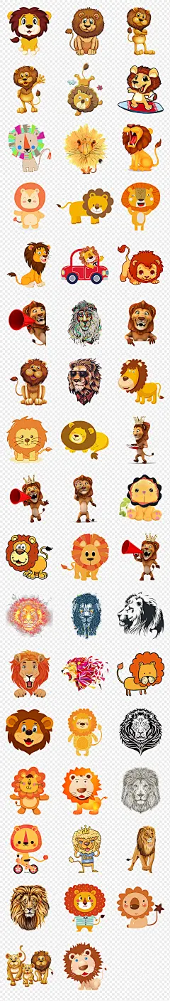 卡通手绘动物狮子幼儿园贴纸海报素材背景图片PNG