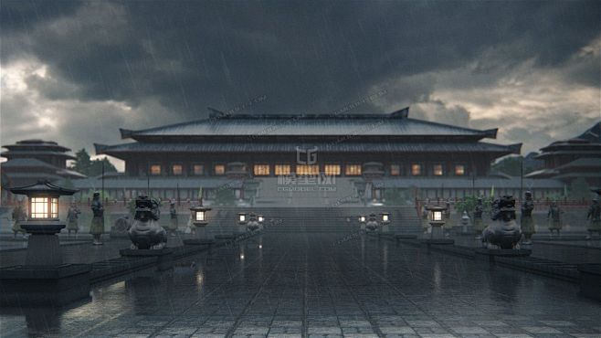 古代大殿内景 春秋战国 秦汉三国 宫殿上朝议事 文武大臣 帝王 太监-古代场景-场景-小玄关-CG模型网