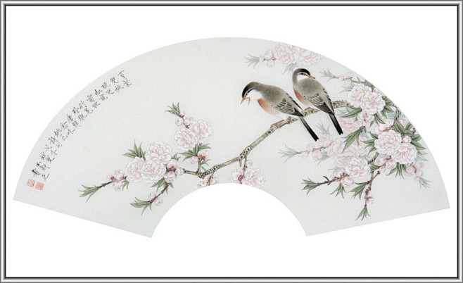 工笔花鸟扇面