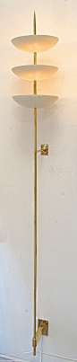 Mid-Century Modern Large Brass and White Metal Bowl Wall Sconces in the Style of Stilnovo For Sale