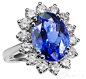 Garrard蓝宝石戒指。这枚戒指由18克拉白金镶嵌，14颗钻石围在中心12克拉的锡兰蓝宝石周围，犹如众星拱月，这枚蓝宝石戒指是是戴妃生前最喜爱的宝石之一，如今也是威廉王子和凯特王妃的订婚戒指。