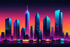 扁平风霓虹城市街道风景插画背景图