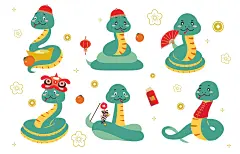 时尚2025几何图形蛇年插画海报贺卡简约元旦新年中国风背景素材ai-淘宝网
