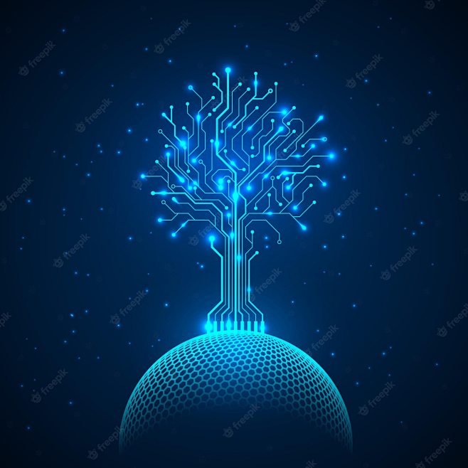 网络球体上的矢量电路树。抽象未来派全息图...