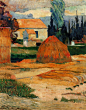 阿尔勒附近的风光
高更（Paul Gauguin，1848年6月7日－1903年5月8日，双子座），法国印象派画家、雕塑家、陶艺家及版画家，与塞尚、梵高合称后印象派三杰。大部份艺术史家将他归于后印象派。他的画作充满大胆的色彩，在技法上采用色彩平涂，注重和谐而不强调对比。高更的作品趋向于“原始”的风格。其用色和线条都较为粗犷。高更的作品中往往充满具象征性的物与人。现代艺术史中，灵感家高更往往被拿来与梵高并论，他们曾经是很好的朋友，互相画过对方的肖像，但最后却步上不同的道路，并没有维持很好的友谊。