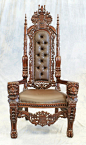 Carved mahogany high back throne chair, lion carved arm