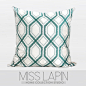 MISSLAPIN简约现代绒布绒面靠包靠垫抱枕/湖蓝色几何图案绣花方枕