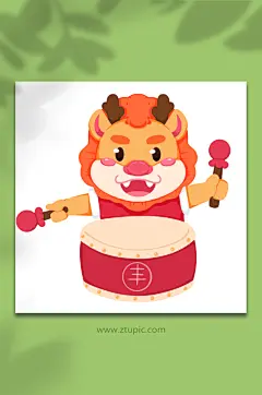 大鼓手绘2024春节龙年人物元素插画