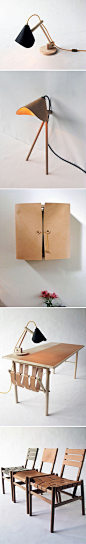 瑞典设计师David Ericsson的毕业作品，名为“Carl Malmsten made me do it”。其中包括四盏灯，三把椅子，一个墙柜和一张桌子，比较特别是设计结合了皮革、亚麻布和木材这三种材料，给人以古朴的感觉。