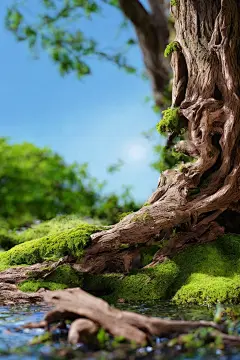 苔藓自然户外河边石头树木电商背景