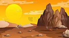 空旷的沙漠森林景观在日落时分的景象